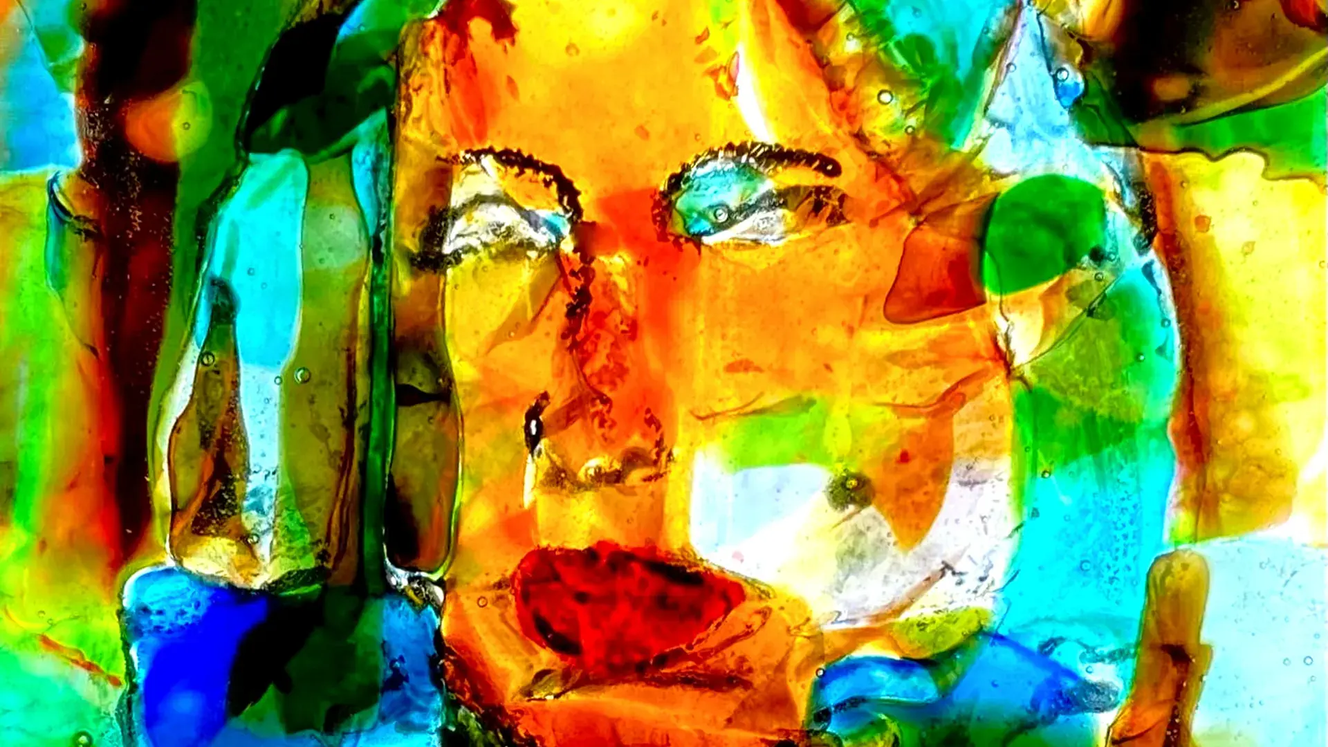 Tsawatenok Girl, a cast and painted glass panel by Mitch Bedke